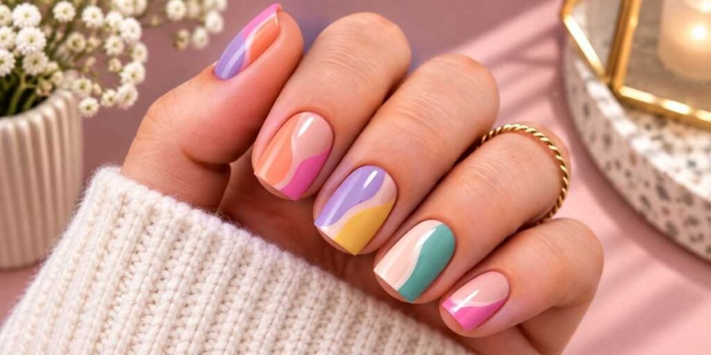 Abstract Color Block Nails Short Acrylic Nails Ideas