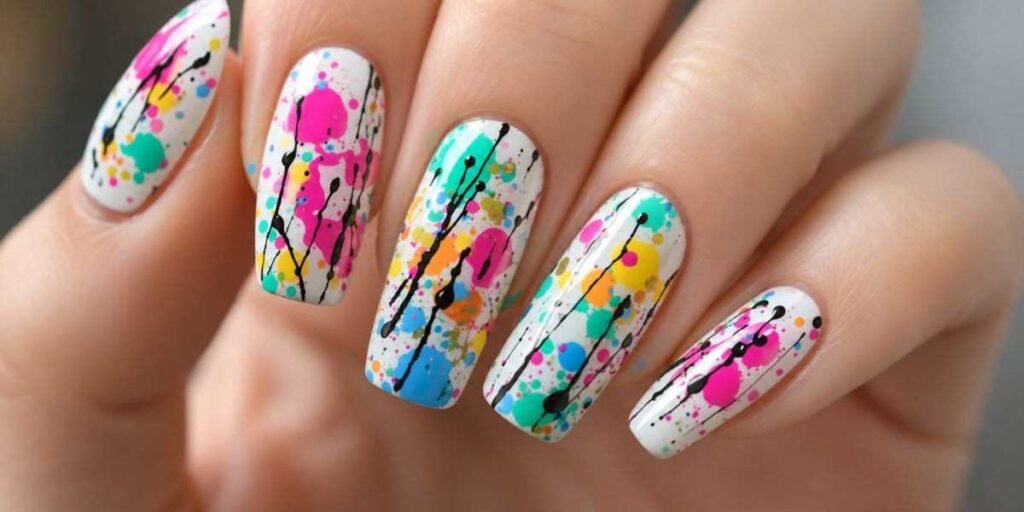 Abstract Swirl and Splatter Nails Acrylic Nail Ideas