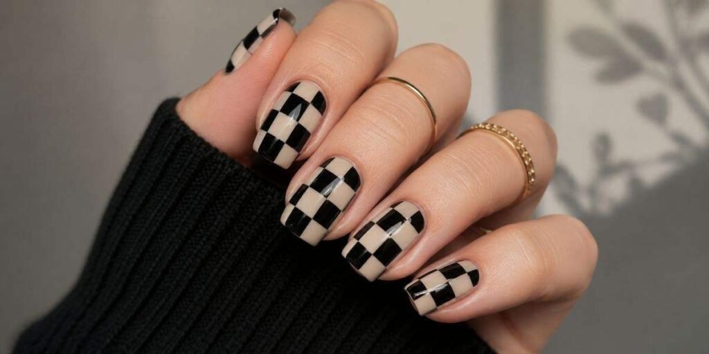 Checkered Pattern Nails Short Acrylic Nails Ideas