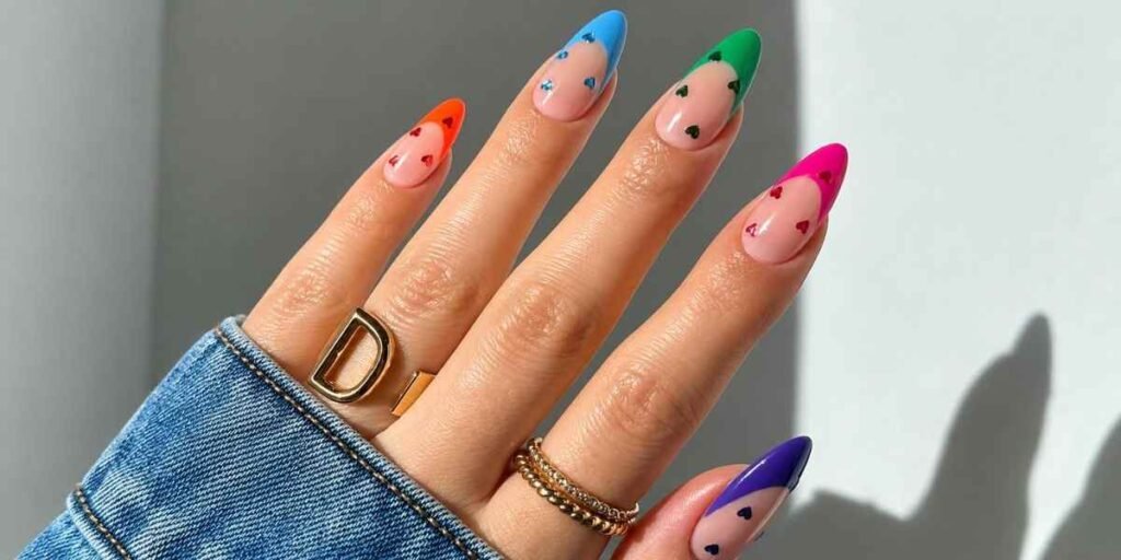 Extra-Long Square French With Colorful Tip Long Acrylic Nails Designs
