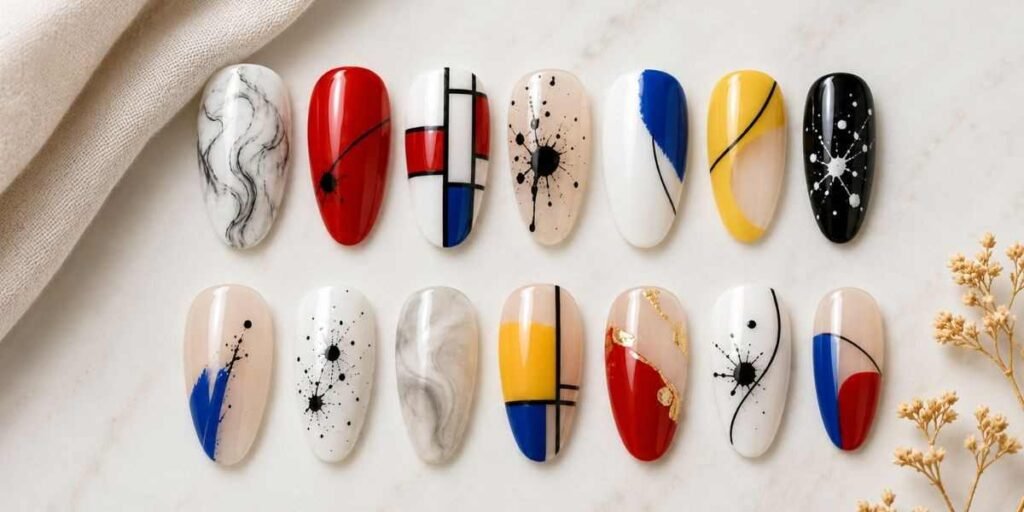 Floral and Leaf Motif Acrylics Acrylic Nail Ideas