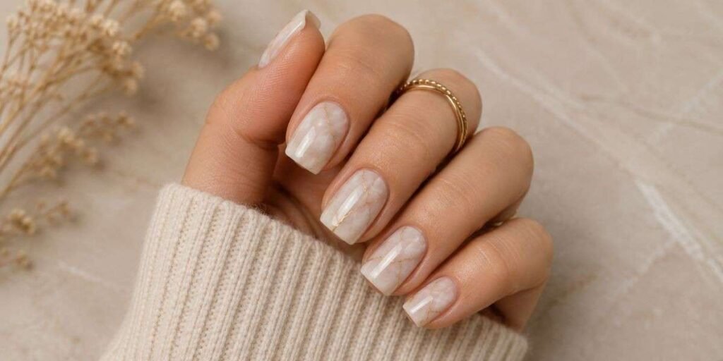 Marble Effect Short Acrylics Short Acrylic Nails Ideas
