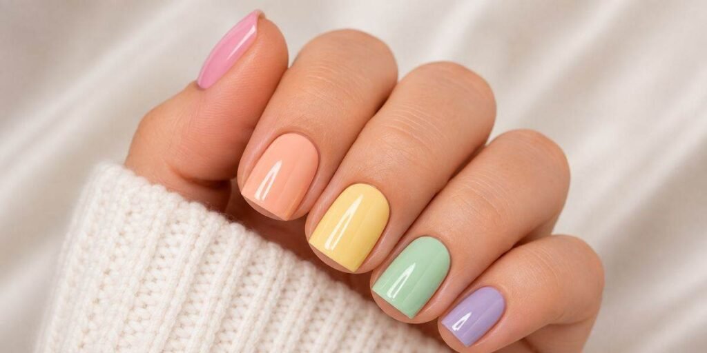 Pastel Rainbow Short Acrylics Short Acrylic Nails Ideas