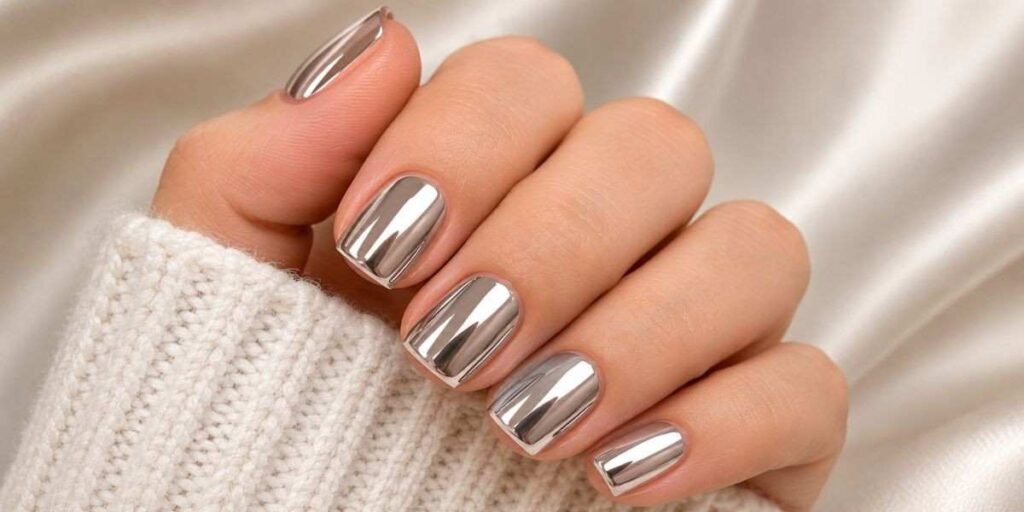 Short Square Chrome Acrylics Short Acrylic Nails Ideas